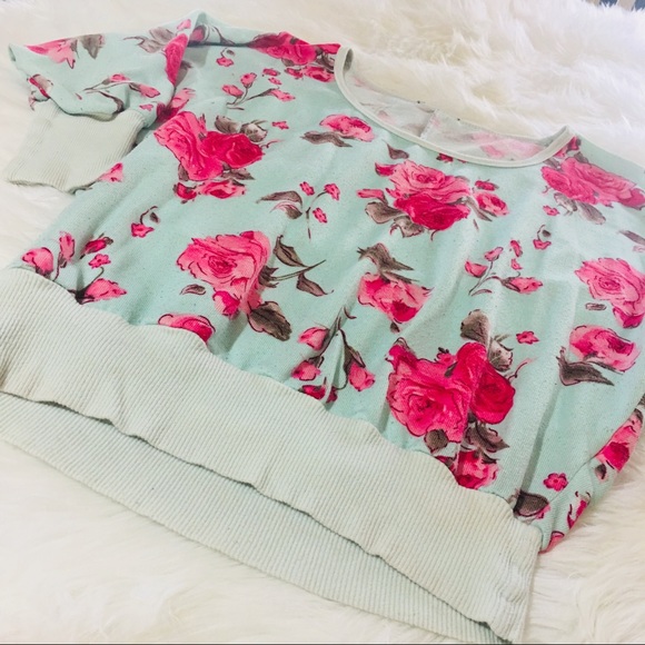 🌸Aqua Sweater W/ Pink Floral Design🌸 - Picture 2 of 2